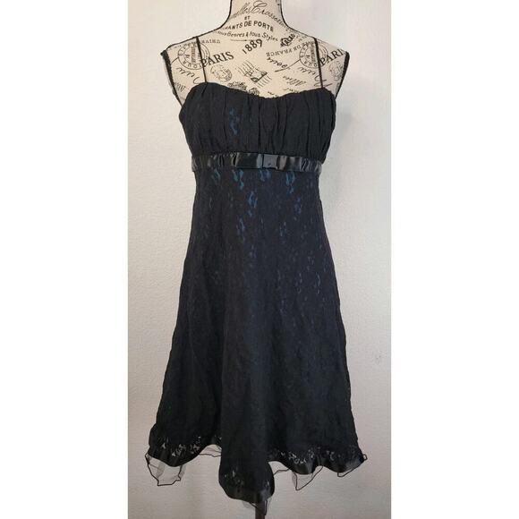 VTG City Triangles Dress Large Black Lace Bow Spaghetti Straps Y2K Fairy Grunge - Picture 2 of 9